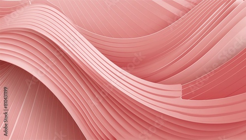 3d render, abstract background of folded ribbons layers. Minimalist fashion wallpaper of pale pink silk ruffle