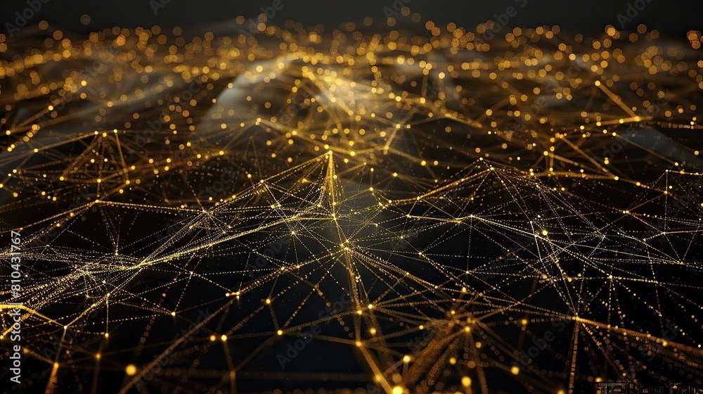 A luxurious and rich plexus of golden lines and nodes forming an intricate network over a deep black canvas including a large open area at the top for text A luxurious and rich plexus of golden lines and nodes forming an intricate network over a deep black canvas including a large open area at the top for text