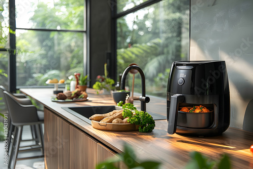 Airfryer on the table in kitchen  photo