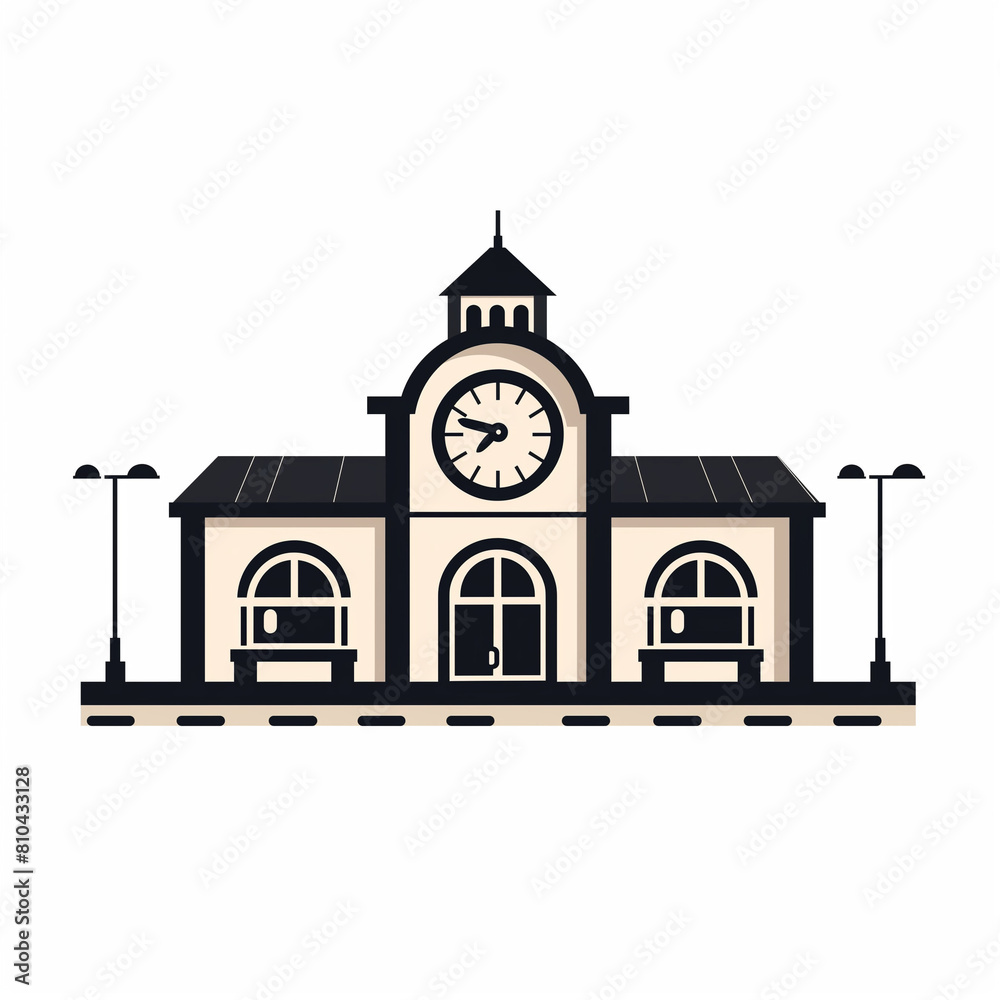 Train Station Clock logo in a minimalist flat design for clear communication