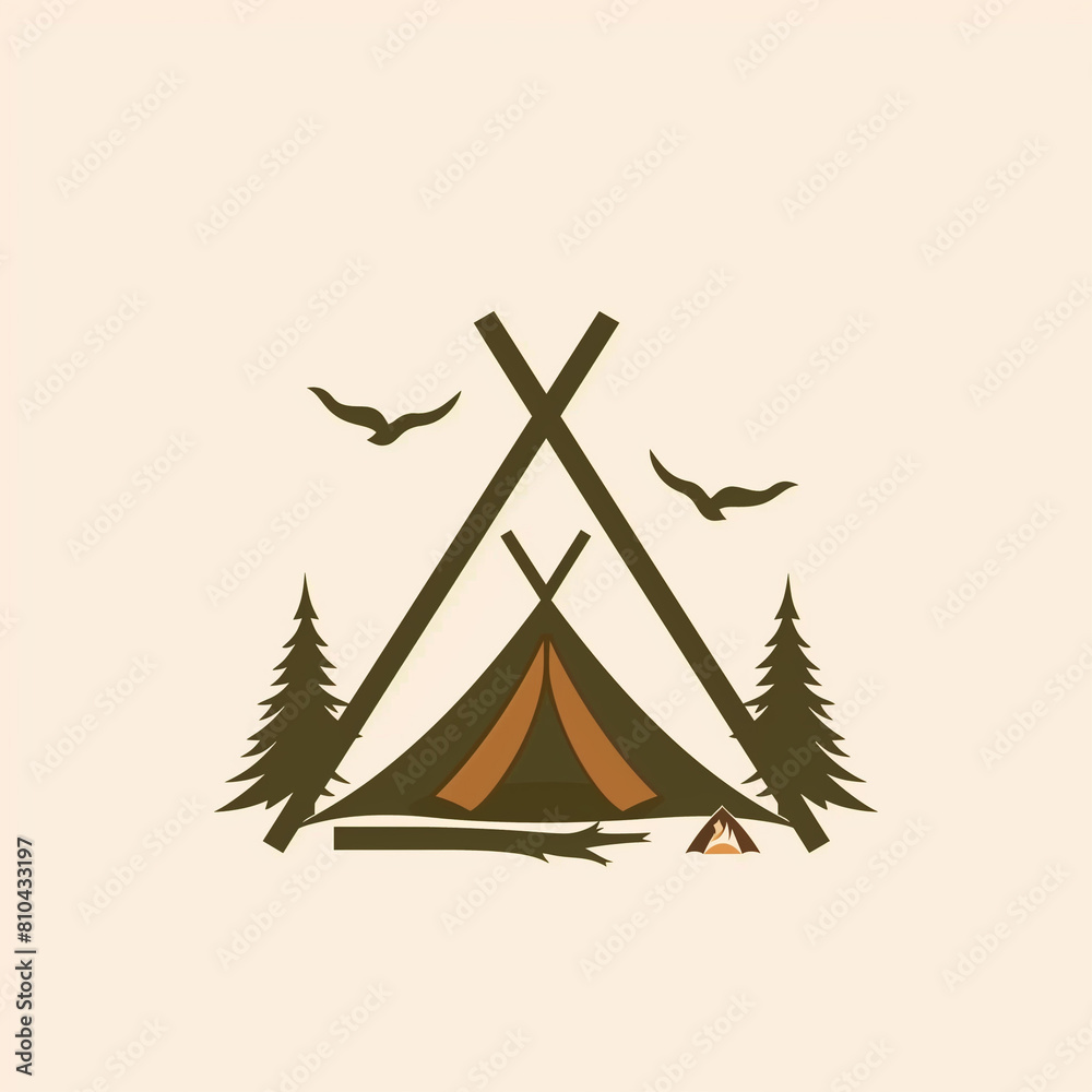 Campsite Tent logo with minimalist flat features for clear communication