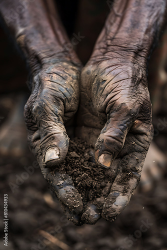 Zoom in on the texture of weathered hands working the land