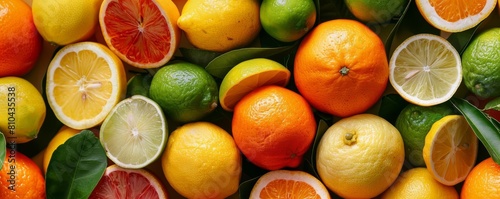 A variety of citrus fruits  including lemons  limes  and oranges