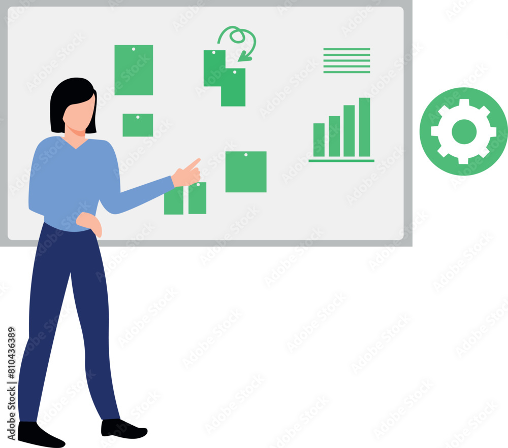 The girl is looking at the graph setting. The girl is looking at the graph setting.