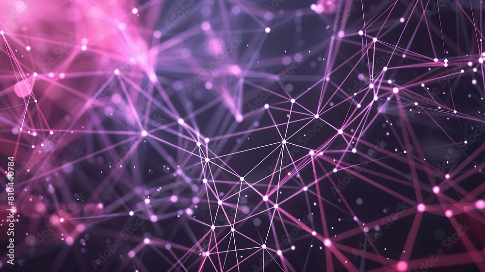 A sophisticated network of soft pink and lavender lines connecting light points on a dark background offering a tranquil plexus pattern with a designated space for text on the right A sophisticated network of soft pink and lavender lines connecting light points on a dark background offering a tranquil plexus pattern with a designated space for text on the right
