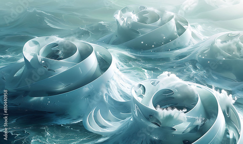 Embrace the futuristic sight of tidal turbines amidst swirling waters