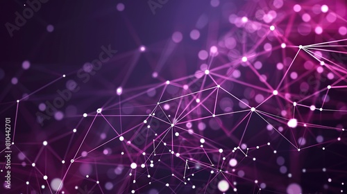 A striking display of magenta and violet dots connected by silver beams on a dark purple background forming an electrifying plexus with a designated area for text in the lower third
