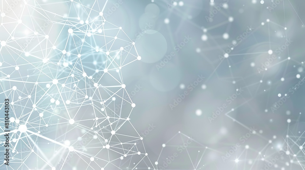 A tranquil and soothing backdrop featuring interconnected light blue and white dots over a soft gray background forming a serene plexus pattern with a large area for text on the left
