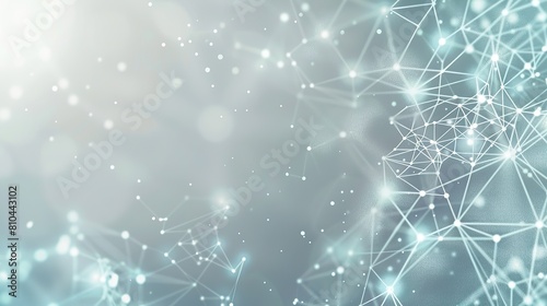 A tranquil and soothing backdrop featuring interconnected light blue and white dots over a soft gray background forming a serene plexus pattern with a large area for text on the left
