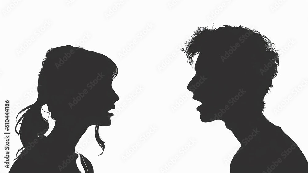 Silhouette of man and woman in profile on white background. generativa IA Silhouette of man and woman in profile on white background. generativa IA