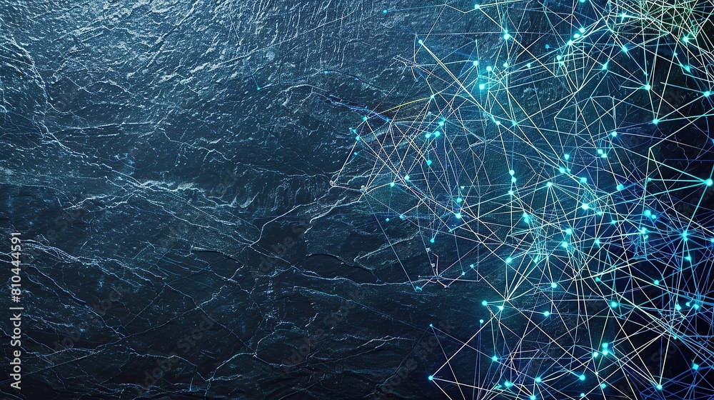 A vibrant backdrop of interconnected cyan and electric blue lines forming a digital mesh over a dark slate background with a clear space for text on the left side A vibrant backdrop of interconnected cyan and electric blue lines forming a digital mesh over a dark slate background with a clear space for text on the left side