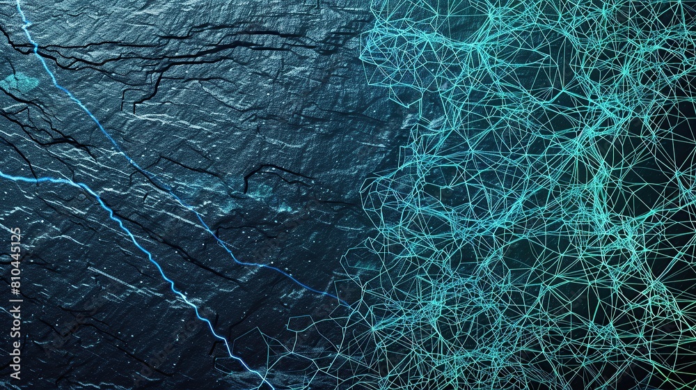 A vibrant backdrop of interconnected cyan and electric blue lines forming a digital mesh over a dark slate background with a clear space for text on the left side A vibrant backdrop of interconnected cyan and electric blue lines forming a digital mesh over a dark slate background with a clear space for text on the left side