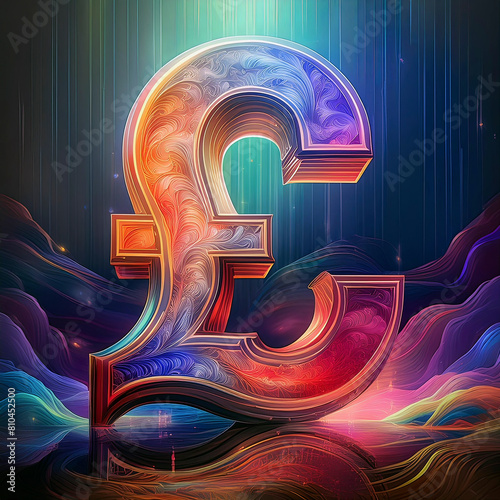 A Pound Sterling symbol on a colorful background