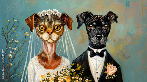 An old cat and dog getting married