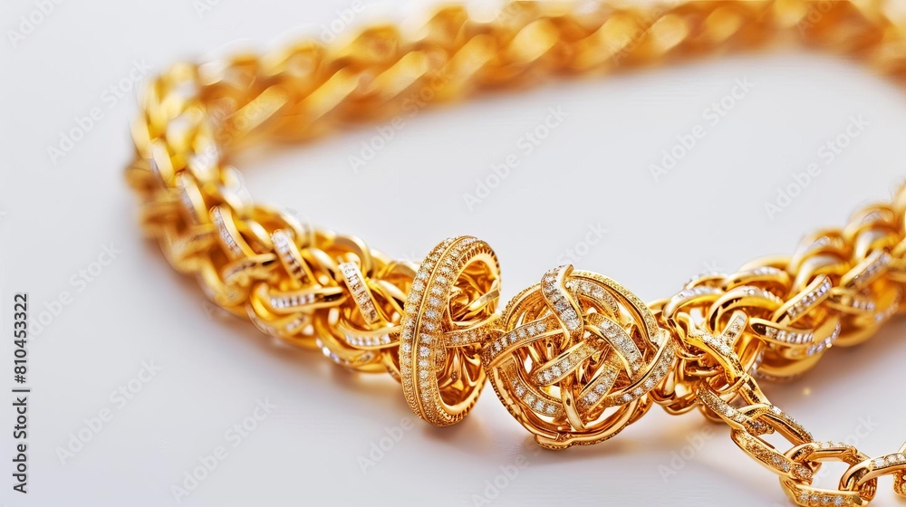 luxurious gold chain bracelet and necklace isolated on white background elegant jewelry product photography