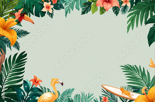 plain background with tropical leaf ornaments