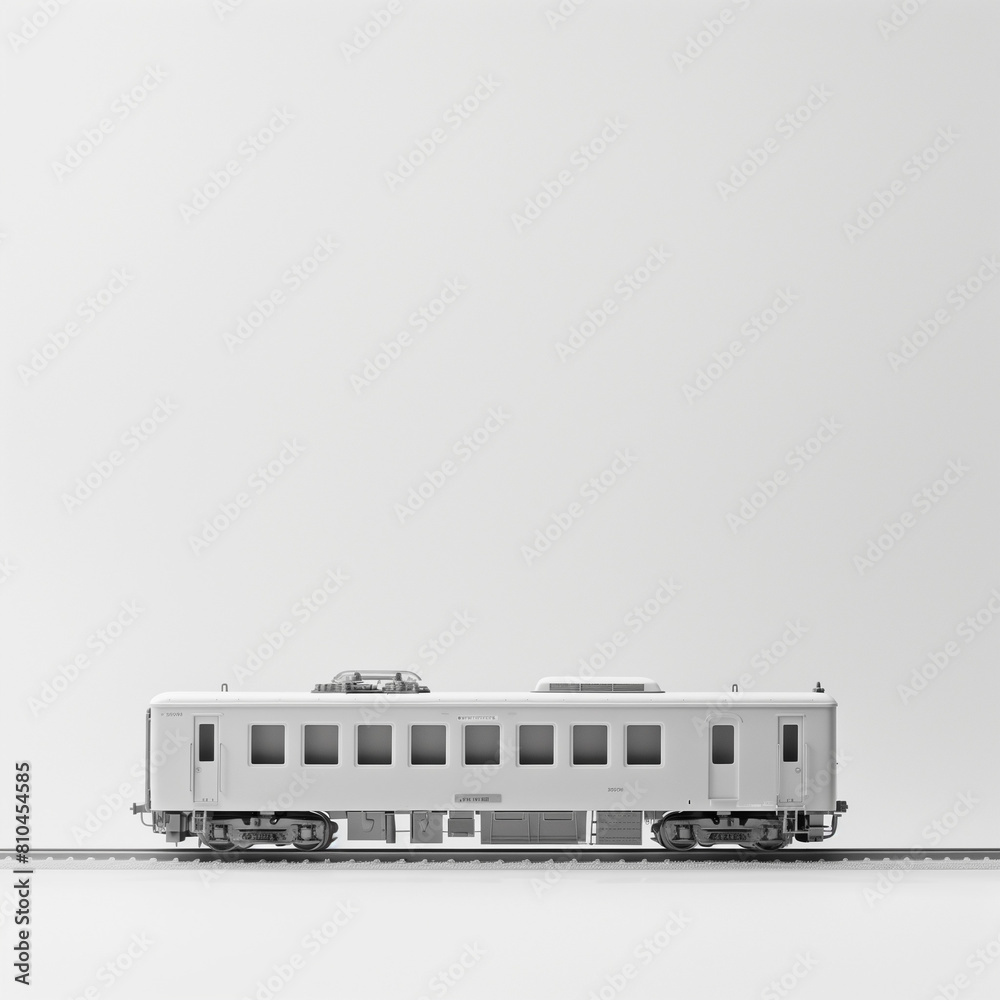 Fototapeta premium white passenger train.Photograph with a completely white background, showcasing white elements.Minimal creative travel concept.