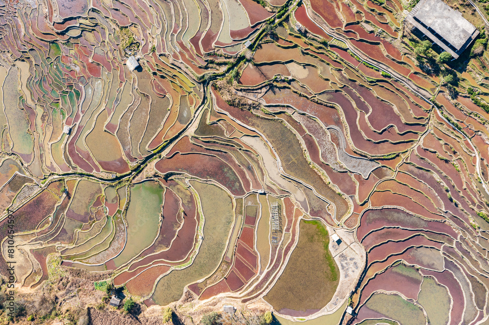 Aerial photography of terraced fields in Yuanyang, Yunnan