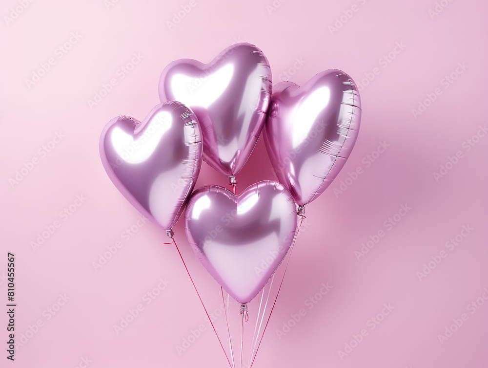 Background with pink heart shaped balloons for valentine's day