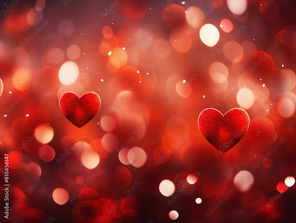Red blur hearts on a glowing background