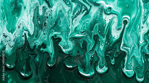 Fluid Art. Liquid Velvet Jade green abstract drips and wave. Marble effect background or texture