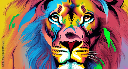 Animal Background with Colorful Lion Face Painting Theme