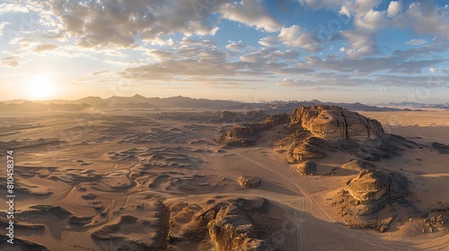 panoramic view of rocky mountains at golden hour in al ula desert saudi arabia photo