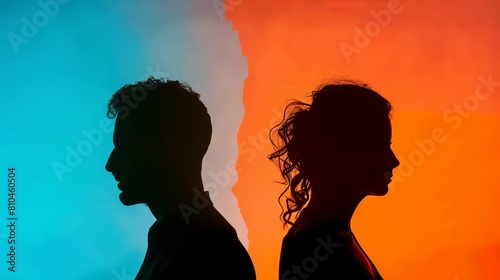 silhouette of couple looking in opposite directions divorce or separation concept