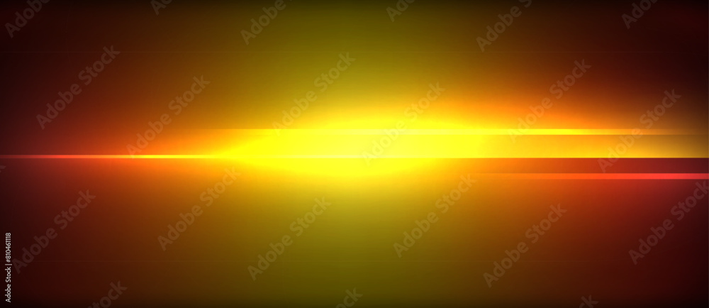 Obraz premium A bright amber and red light illuminates the sky during sunrise, casting a vibrant glow on the horizon. The afterglow reflects off the calm clouds, creating a stunning natural landscape