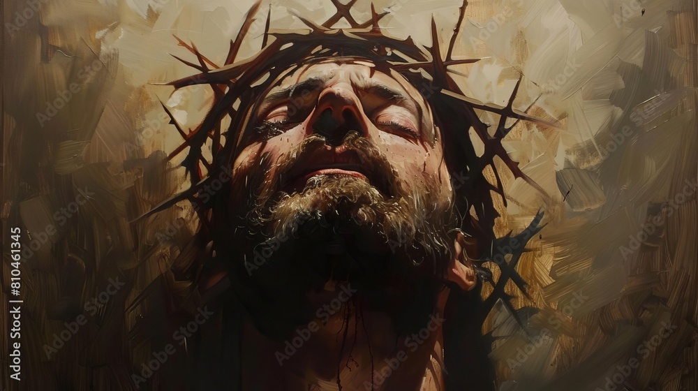 striking oil painting of jesus christ wearing a crown of thorns ...