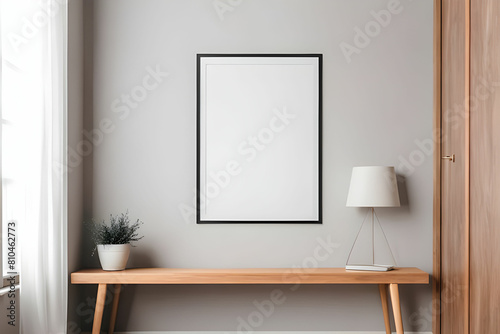 Minimalist hallway with a blank picture frame mockup background