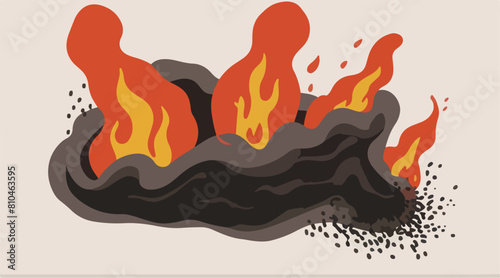 Illustration of Pollution - Smoke From Garbage Burning. Burning fire in the landfill - Occurs smoke cause of air pollution. 