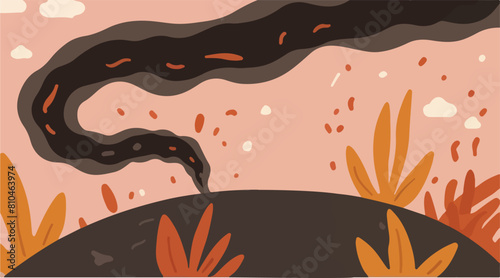 Illustration of Pollution - Smoke From Garbage Burning. Burning fire in the landfill - Occurs smoke cause of air pollution. 