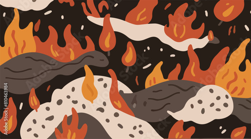 Illustration of Pollution - Smoke From Garbage Burning. Burning fire in the landfill - Occurs smoke cause of air pollution. 