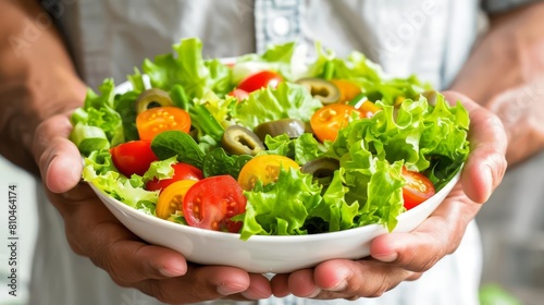 wholesome salad delight closeup of man holding healthy bowl