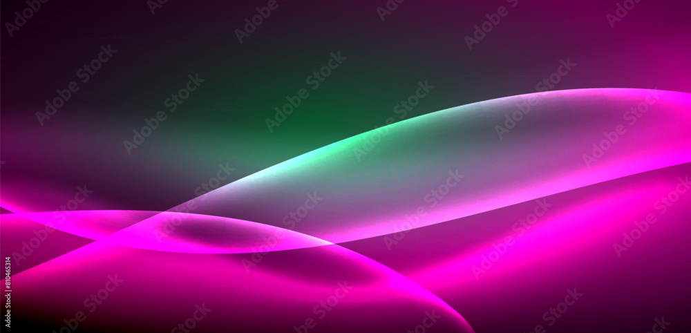 Dynamic waves in ethereal glow of neon lights. Concept merges fluidity of motion with vibrant allure of neon, crafting entrancing backdrop that embodies both vitality and futuristic sophistication Dynamic waves in ethereal glow of neon lights. Concept merges fluidity of motion with vibrant allure of neon, crafting entrancing backdrop that embodies both vitality and futuristic sophistication