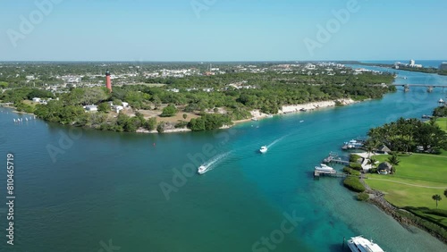 Boats in the intracoastal waterway on the barrier island of Jupiter Island in Palm Beach County, Florida photo