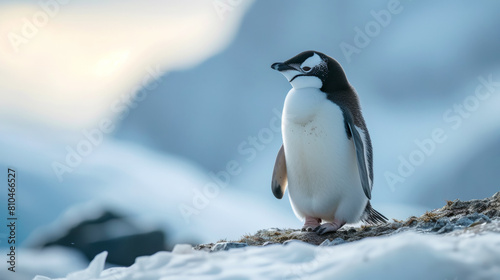 Polished penguin in a tuxedo  sporting a bow tie  against an icy landscape backdrop  lit with moonlit glow  emanating timeless sophistication and grace