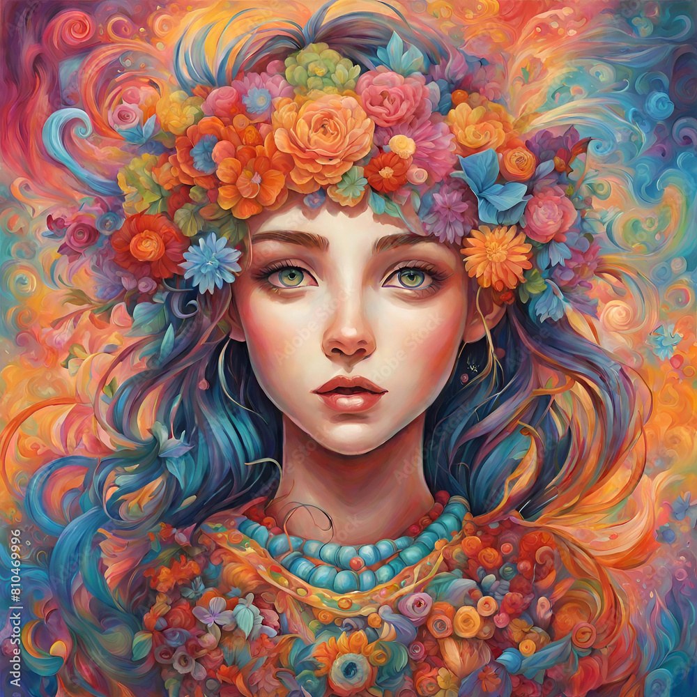 portrait of a woman with flowers portrait of a woman with flowers