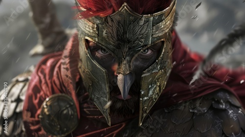 Epic Guardian Ornate Helmet and Red Plumes 