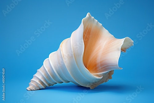 View of a conch shell on a blue background syrinx aruanus type photo