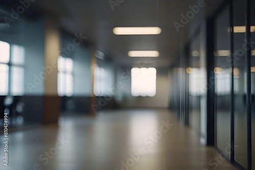 Abstract blurred office hall interior and meeting room. Blurry corridor in working space with defocused effect. Use for background or backdrop in business concept Generative AI 