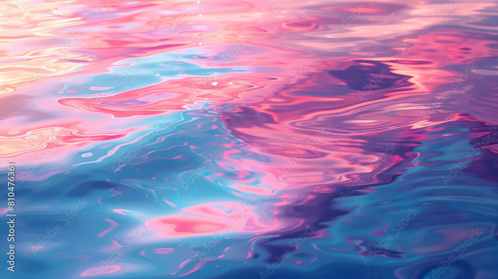 Vibrant abstract water texture with pink and blue hues reflecting a surreal, tranquil environment.
