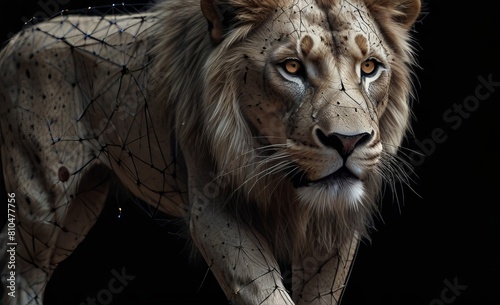 Lion Digital polygon illustratio Isolated line and do