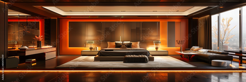 Modern Bedroom with Luxurious Bedding and Elegant Furniture, Cozy and Contemporary Design Modern Bedroom with Luxurious Bedding and Elegant Furniture, Cozy and Contemporary Design