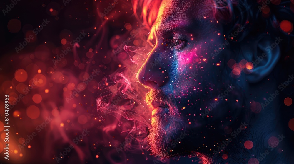 Radiant Female Face Amidst a Galaxy of Colors
