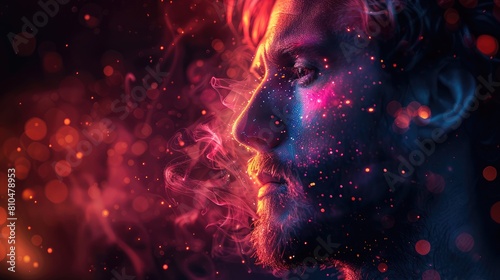 Radiant Female Face Amidst a Galaxy of Colors 