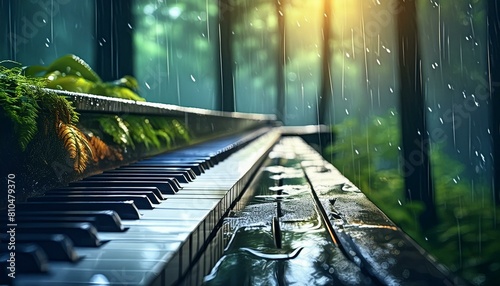 비내리는 숲속에 자연 가득한 피아노 photo