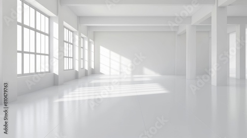 White empty room with white walls and light parquet floors, vector illustration.