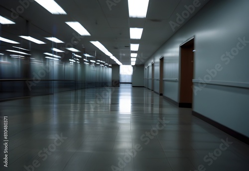 Blur of lights in an empty corporate hallway  emphasizing motion and speed  generative AI
